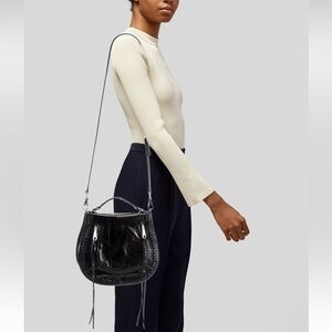Rebecca minkkoff black leather whipstitch  saddle bag purse w/crossbody/ handle